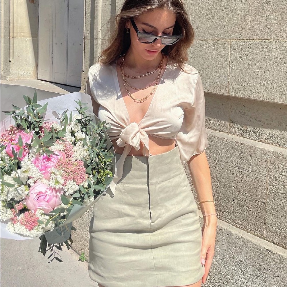 Zara High Waisted Linen Blend Mini Skirt